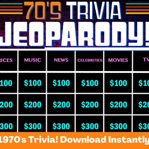 1970's Trivia, Customizable JEOPARODY, 70's Trivia Jeoparody Template, 70s Trivia Game, 1970s Editable Jeoparody, Digital Party Game