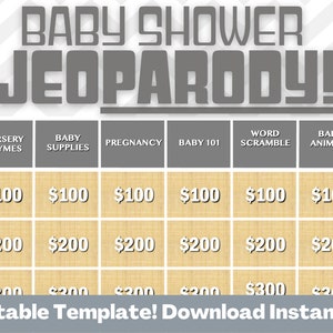 SURPRISE BABY SHOWER Jeoparody, Gender Neutral JeoParody Template, Baby Jeoparody, Editable Neutral Baby Shower Jeoparody - With Scoreboard!