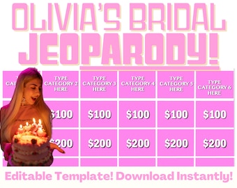 Editable Bachelorette Jeoparody - Bridal Party Jeoparody - Bridal Jeoparody PowerPoint Template - Hen Do Party Games - Bachelorette Party