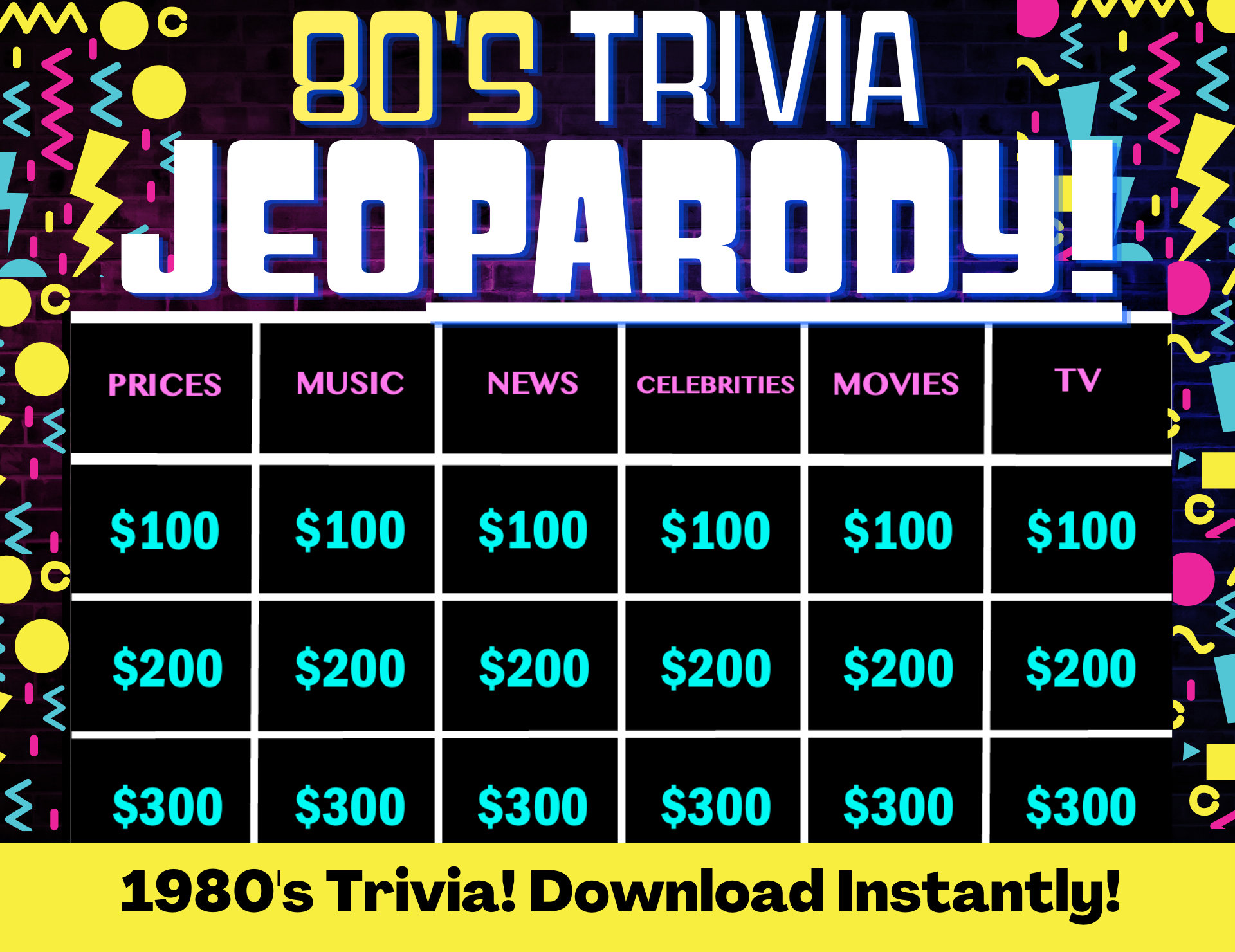 1980's Trivia, Customizable JEOPARODY, 80's Trivia Jeoparody Template, 80s Trivia Game, 1980s Editable Jeoparody, Digital Party Game