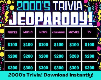 Modello di gioco a quiz in stile Jeoparodia anni 2000, gioco digitale personalizzabile per feste (PowerPoint)