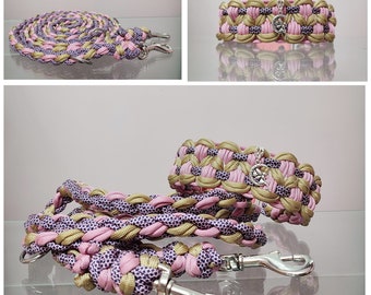 Collar set for dogs made of paracord, dog collar and dog leash Collar and leash in a set