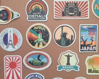 50 Vintage Country Stickers Travel Travel New York Paris Japan Nasa World Aesthetic - Vinyl/Waterproof Stickers