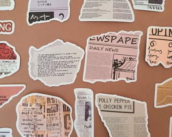 50 Vintage Newspaper Stickers, newspappers, book, quote - Vinyl/Waterproof Stickers