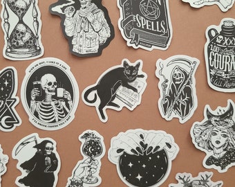 50 Original Black and White Gothic Punk Style Stickers - Vinyl/Waterproof Stickers