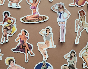 50 Pin-up girl Stickers Retro Vintage 50s Glamor Monroe Old Commercial Vintage - Vinyl/Waterproof Stickers