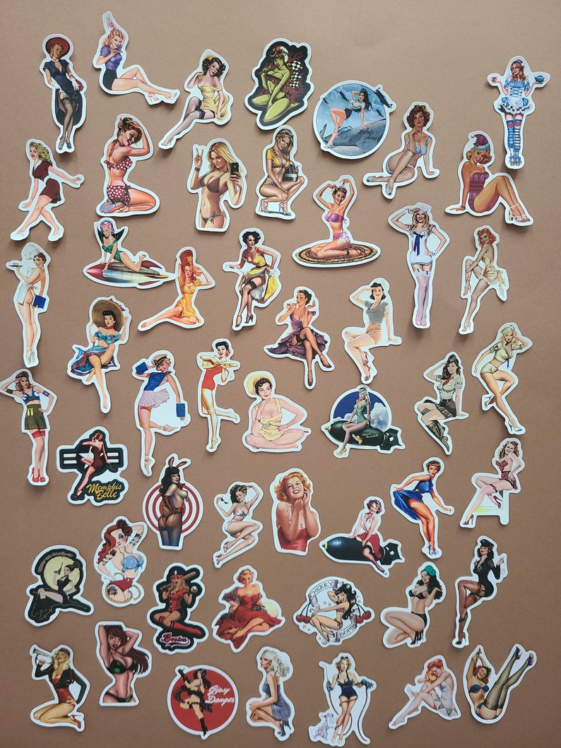 50 Pinup Girl Stickers Retro Vintage 50s Glamor Monroe Old Commercial
