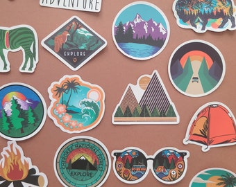 50 Stickers aventure plein-air camping nature voyage tent outdoor camping bonfire - Autocollants Vinyle/Waterproof