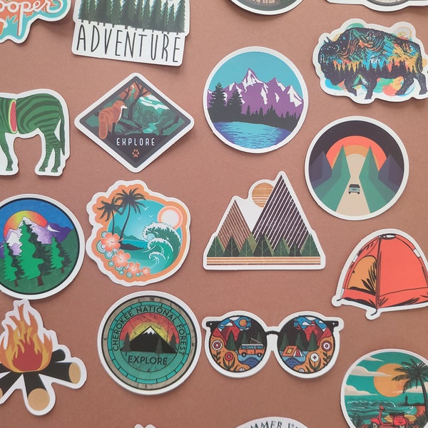 50 Stickers aventure plein-air camping nature voyage tent outdoor camping bonfire - Autocollants Vinyle/Waterproof