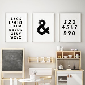 Minimalist Playroom ABC 123 Prints | Black and White | Classroom Decor, Playroom Wall Art, Montessori Wall Art, Homeschool DIGITAL FILES