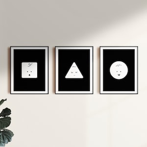 Emotions Minimal 3 Posters set / Blanco y negro / Decoración del aula, Arte de la pared de la sala de juegos, Arte de la pared Montessori, ARCHIVOS DIGITALES de educación en el hogar