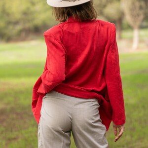 Cotton Blazer, Lightweight Blazer, Soft Cotton Red Blazer image 5