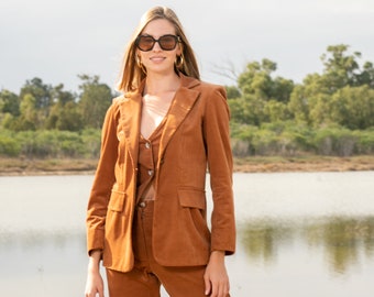 Corduroy Blazer, Women's Cotton Blazer Brown