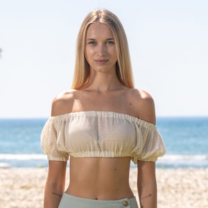 Trägerloses Baumwoll Top, trägerloses Crop Top, weiches Baumwoll Top beige