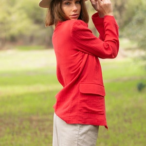 Cotton Blazer, Lightweight Blazer, Soft Cotton Red Blazer image 4