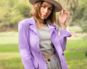 Cotton Blazer, Lightweight Blazer, Soft Cotton Purple Blazer