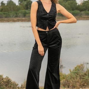 Corduroy Vest, Slim Fit Vest, Stylish Cotton Cropped Vest Black image 4