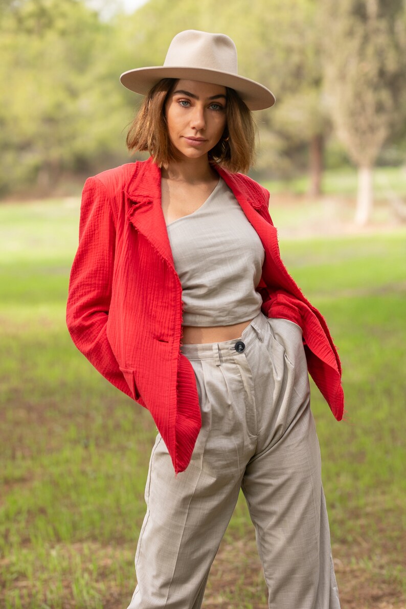 Cotton Blazer, Lightweight Blazer, Soft Cotton Red Blazer image 2