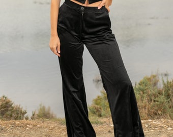 High Waist Corduroy Trousers, Women's Cotton Pants Black