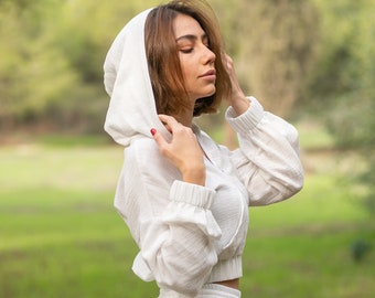 Organic Cotton Hoodie, Soft Lightweight Hoodie, Zip Up Hoodie White