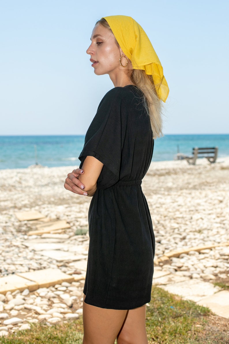 Summer Kaftan, Black Dress Kaftan, Cotton Beach Cover Up image 4