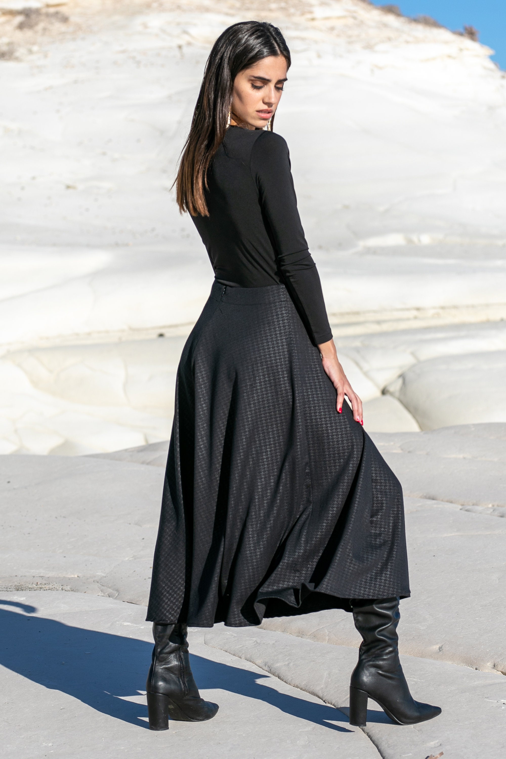 Damen Samt-Rock Meerjungfrauenform - Hohe Taille In Schwarz 4XL