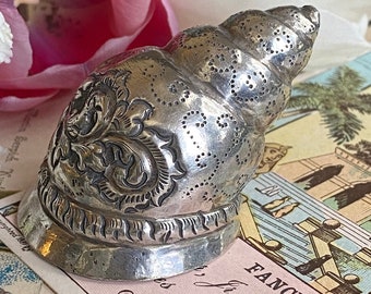 Antique Silver Vesta case, 1800s Shell box, silver shell, Figural snuff box, regency era snuff box nautical antiques betel nut case silver