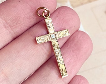 Vintage 9k Gold Cross pendant, vintage cross charm, mid century christian charm, christian charm bracelet solid gold cross confirmation gift