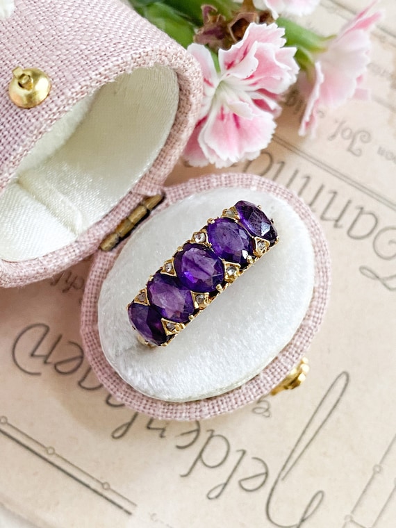 Vintage Amethyst Ring with Rose Cut diamonds, Vict