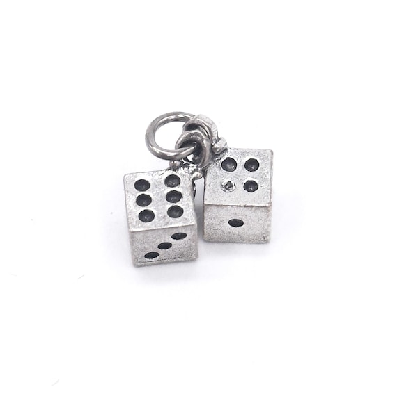 Vintage Dice Charm in Sterling Silver Tiny Dice Miniature Charm for charm bracelet