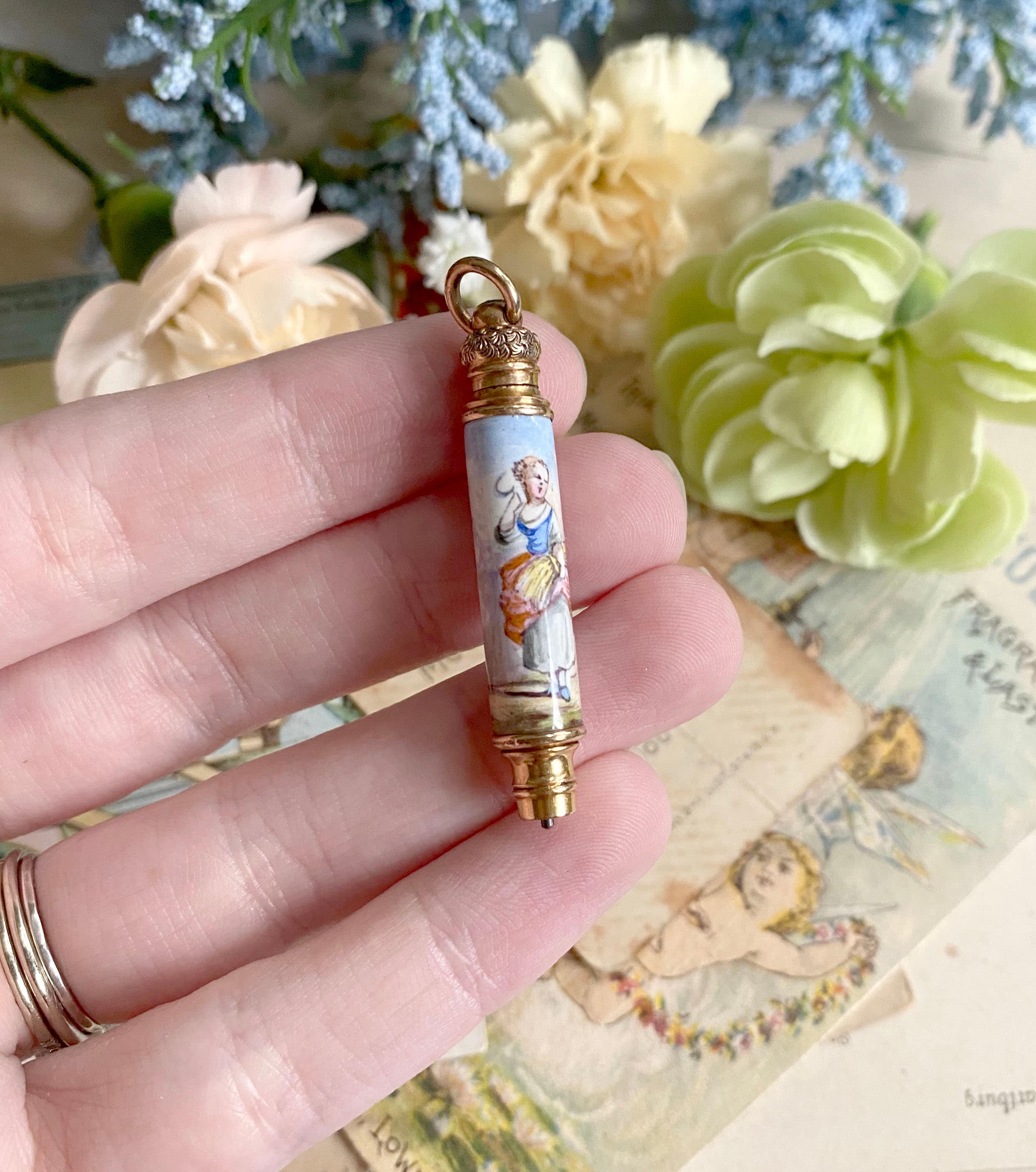 Rare Victorian Telescopic Pencil, FAIRCHILD, Gold Enamel Swiss
