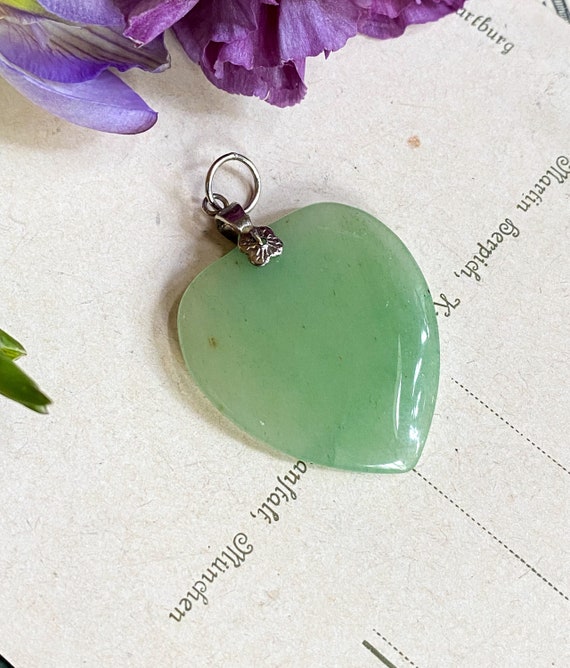 Vintage Jade heart pendant, Nephrite green heart c