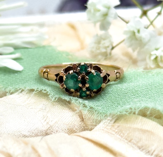 Edwardian Emerald Ring in Solid Gold, 10K Gold Em… - image 4