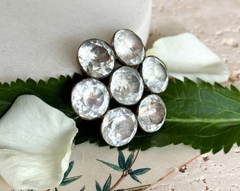 Antique Georgian Paste Brooch Flower Brooch Diamond Paste Brooch Victorian Paste Crystal Brooch 1800s Jewelry Gift for Vintage Lover Brass