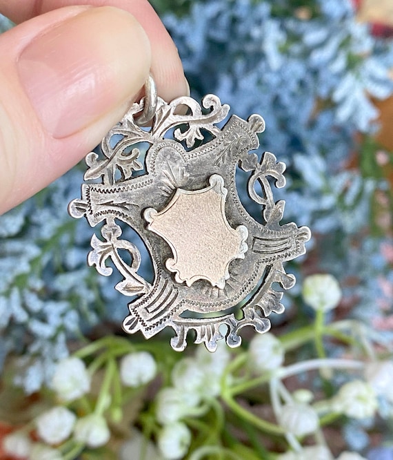 Antique Edwardian silver shield pendant watch chai