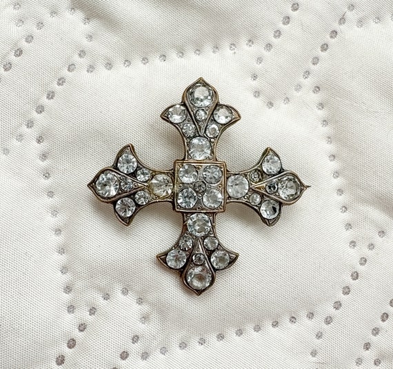 Antique Victorian Paste Brooch Iron Cross Brooch … - image 7