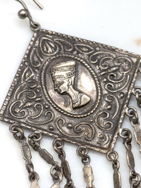 HUGE Vintage Egyptian revival earrings, Silver eg… - image 7