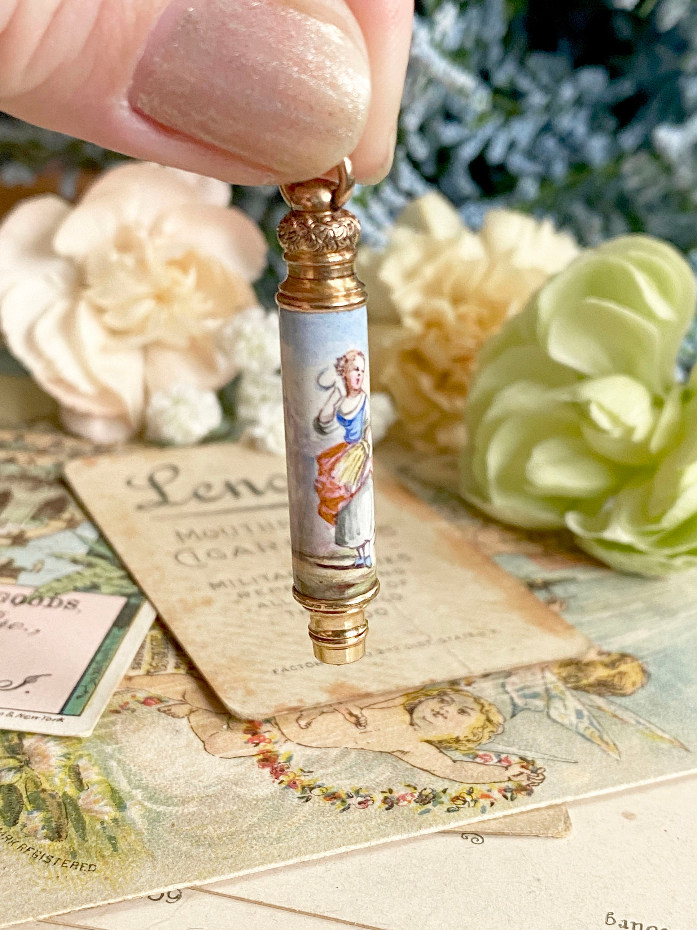 Rare Victorian Telescopic Pencil, FAIRCHILD, Gold Enamel Swiss