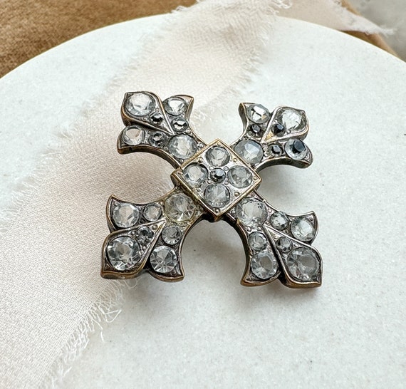 Antique Victorian Paste Brooch Iron Cross Brooch … - image 2