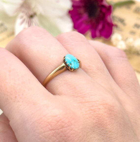 Lovely Antique Turquoise and 14K yellow solid gol… - image 7