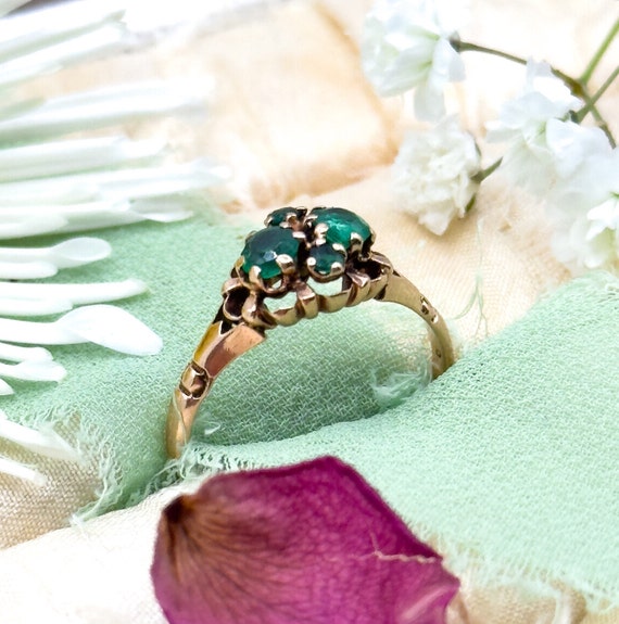 Edwardian Emerald Ring in Solid Gold, 10K Gold Em… - image 1