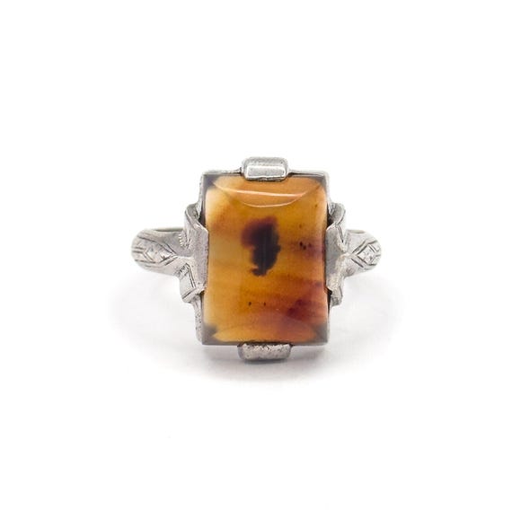 Vintage Agate Ring in Silver Dendritic Agate Ring 1930s Art Deco Picture Agate