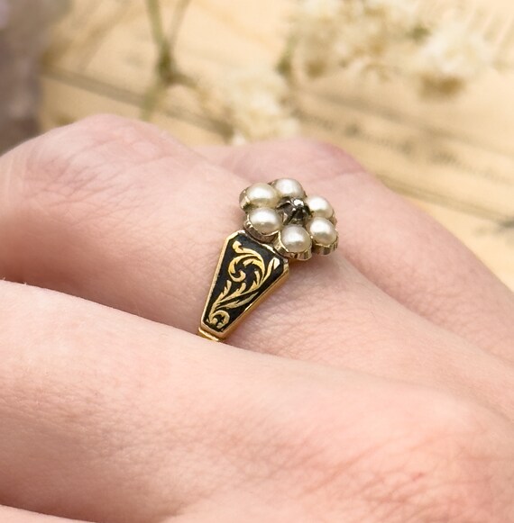 Antique Mourning Ring 14K Solid Gold Victorian RI… - image 6