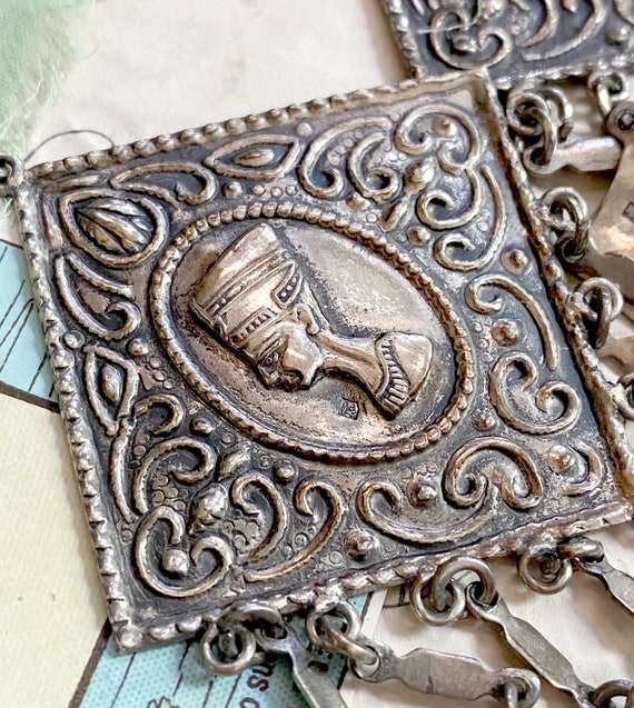 HUGE Vintage Egyptian revival earrings, Silver eg… - image 5