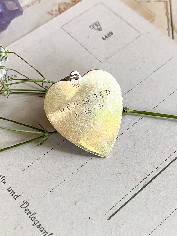 Vintage Gold heart pendant, 14k Solid Gold Heart … - image 4