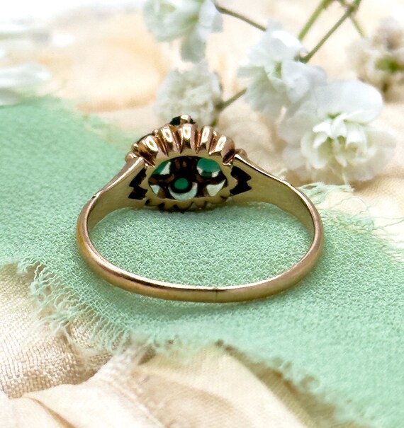 Edwardian Emerald Ring in Solid Gold, 10K Gold Em… - image 5