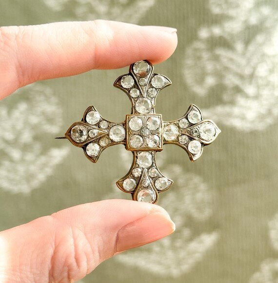 Antique Victorian Paste Brooch Iron Cross Brooch … - image 4