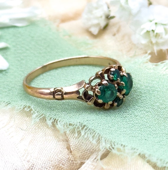 Edwardian Emerald Ring in Solid Gold, 10K Gold Em… - image 2