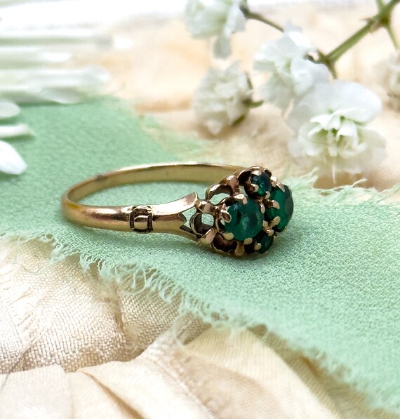 Edwardian Emerald Ring in Solid Gold, 10K Gold Em… - image 8