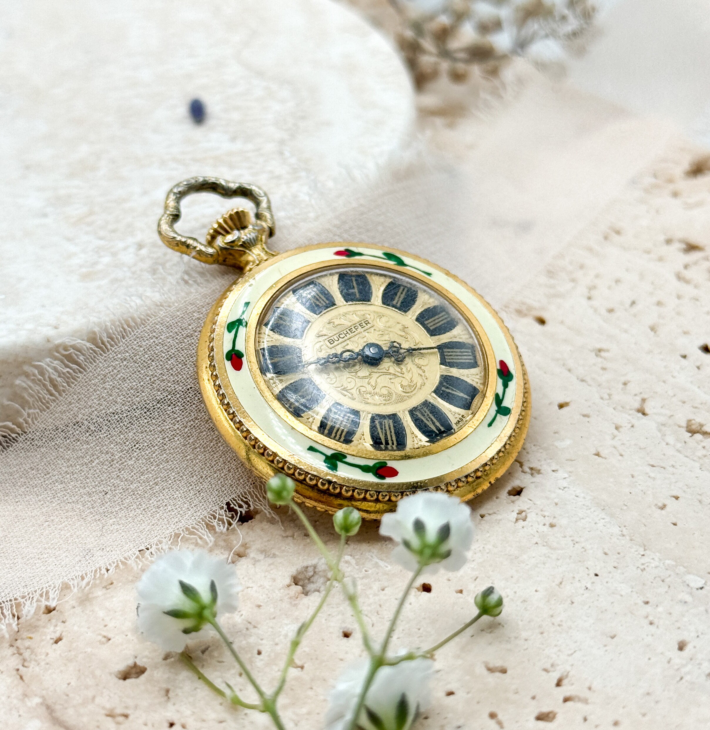 Ladies enamel pocket watch hotsell